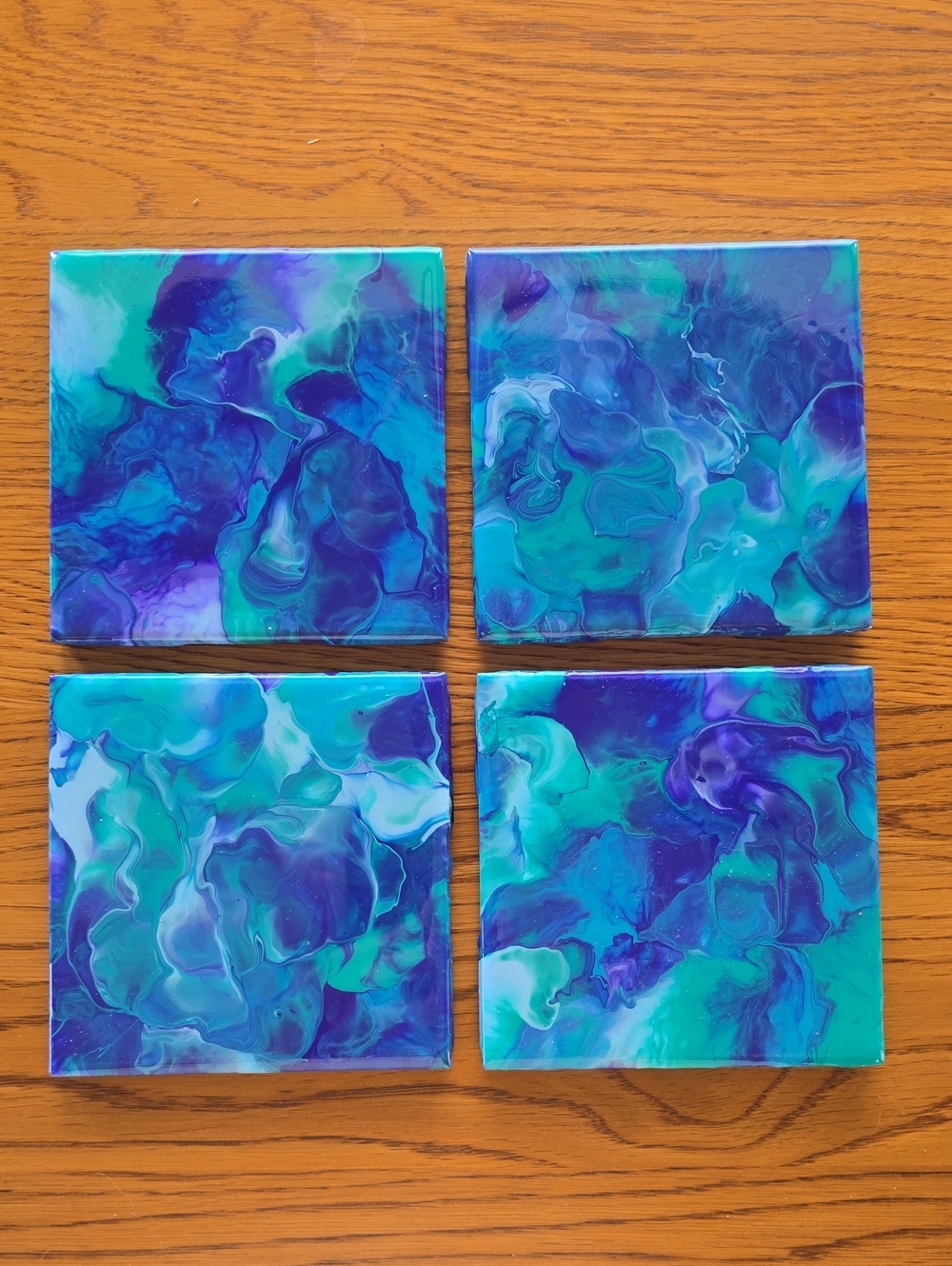Hand Crafted Blue Teal Purple Abstract Coasters (Set of 4)